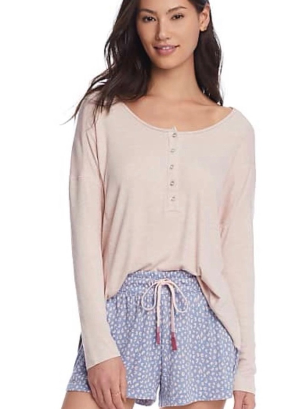 Splendid Light Pink Long Sleeve Henley oversized quarter button blouse small